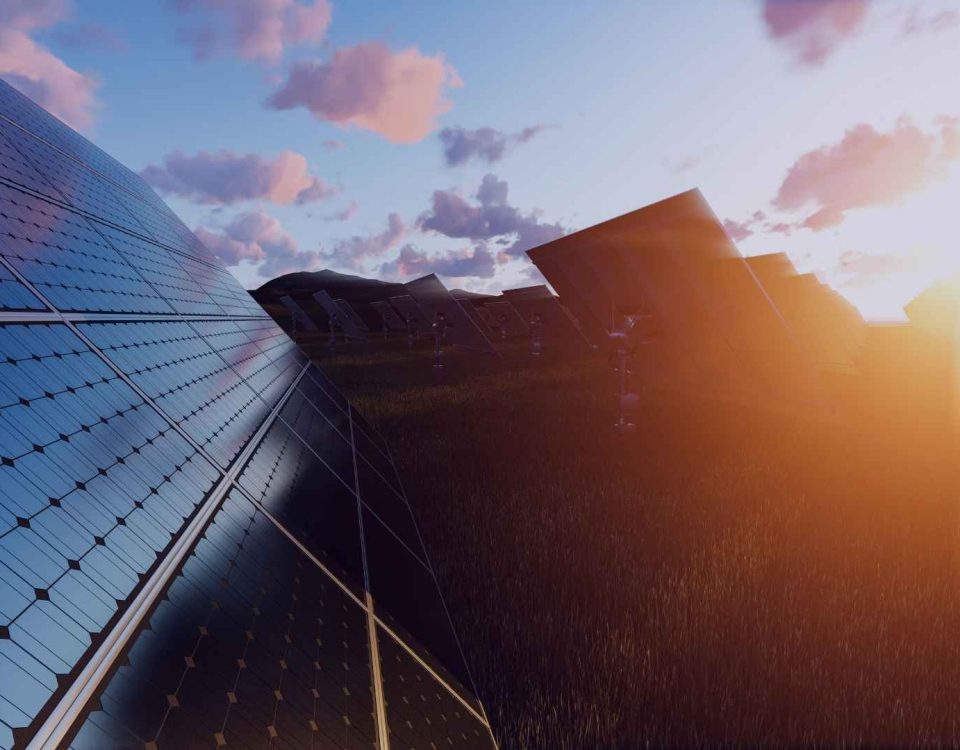 Paneles solares bifaciales instalados en campo abierto, captando luz por ambas caras para maximizar la produccinn energetica