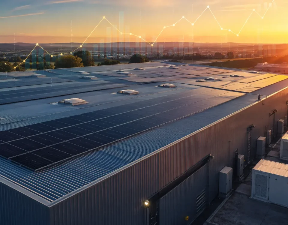 Cubierta solar industrial en España con enfoque en mercado eléctrico y almacenamiento energético