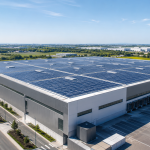 Placas solares en la cubierta de una nave industrial para autoconsumo empresarial